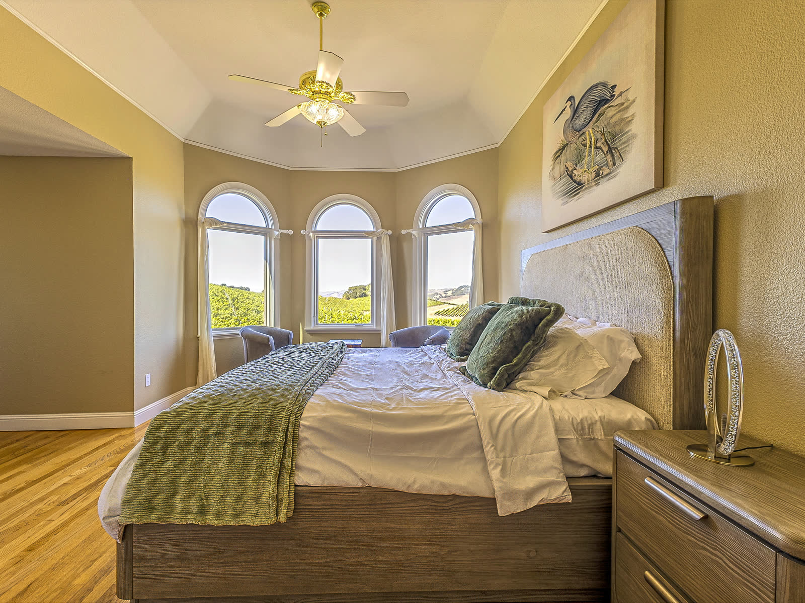 Bedroom two, looking out to the vines